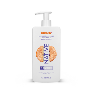 Front of Dunkin - Blueberry Cobbler Full & Thick 2-in-1 Shampoo and Conditioner bottle