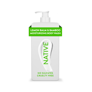 Native Lemon Balm & Bamboo Body Wash bottle with white packaging and lime text