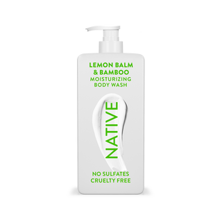 Native Lemon Balm & Bamboo Body Wash with text reading “No Sulfates, Cruelty Free” on white bottle