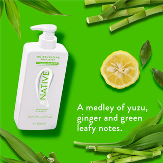 Native Lemon Balm & Bamboo Body Wash promoting “A medley of yuzu, ginger and green leafy notes”