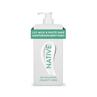 Native Lily Milk & White Sage Body Wash bottle with white packaging and light green text