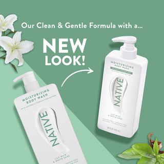 Native Lily Milk & White Sage Body Wash promoting “Our Clean & Gentle formula with a... NEW LOOK!”