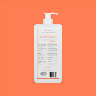 Back of Peach & Orange Blossom Body Wash bottle showing ingredient list and directions