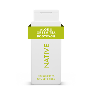 Native Aloe & Green Tea Body Wash bottle with white packaging and green text