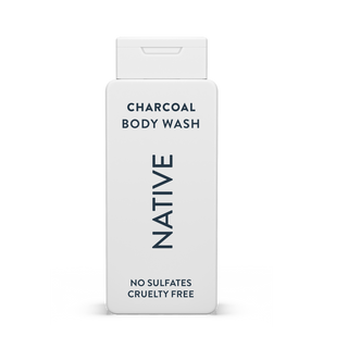 Native Charcoal Body Wash with text reading “No Sulfates, Cruelty Free” on white bottle