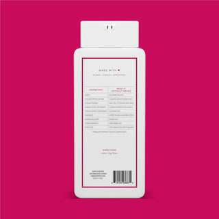 Back of Cherry & Vanilla Macaron Body Wash bottle showing ingredient list and directions