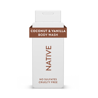 Native Coconut & Vanilla Body Wash bottle with white packaging and brown text