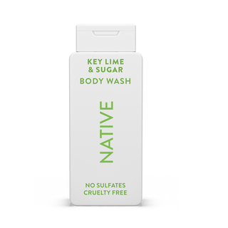 Native Key Lime & Sugar Body Wash with text reading “No Sulfates, Cruelty Free” on white bottle