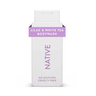 Native Lilac & White Tea Body Wash bottle with white packaging and lilac text