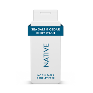 Native Sea Salt & Cedar Body Wash bottle with white packaging and blue text