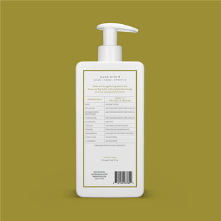 Back of Desert Grass & Sandalwood Moisturizing Conditioner bottle showing ingredient list and directions