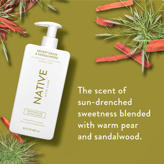 Native Moisturizing Conditioner with text “The scent of sun-drenched sweetness blended with warm pear and sandalwood”