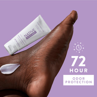 Native Lilac & White Tea Whole Body Deodorant Cream with 72-hour odor protection text overlay