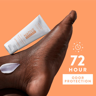 Native Sweet Peach & Nectar Whole Body Deodorant cream with 72-hour odor protection text overlay