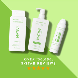 Native Cucumber & Mint product lineup, featuring 5-star review graphic