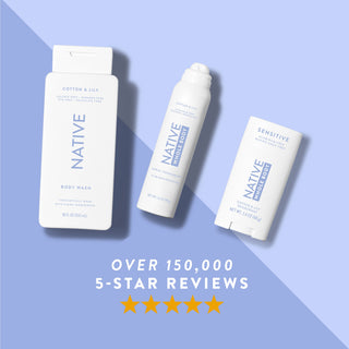 Native Cotton & Lily product lineup surrounded, featuring 5-star review graphic