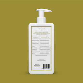 Back of Desert Grass & Sandalwood Moisturizing Shampoo bottle showing ingredient list and directions