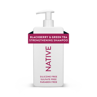 Native Blackberry & Green Tea Strengthening Shampoo bottle with text reading “Silicone Free, Sulfate Free, Paraben Free”