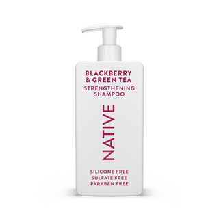 Native Blackberry & Green Tea Strengthening Shampoo bottle with text reading “Silicone Free, Sulfate Free, Paraben Free”
