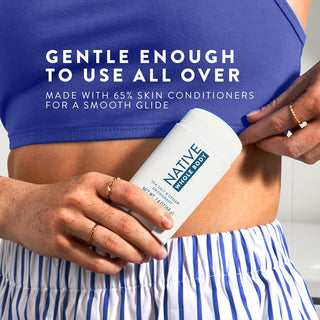 Native Sea Salt & Cedar Whole Body Deodorant Stick with gentle enough to use all over text overlay