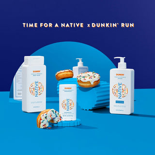 Native body wash, deodorant, and lotion in Dunkin - Vanilla Sprinkle scent