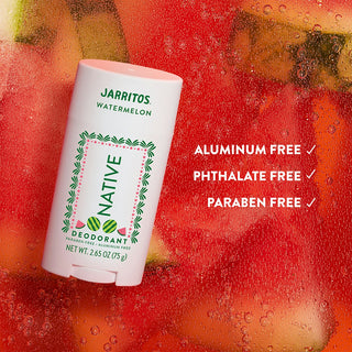 Native watermelon deodorant Jarritos Limited Edition with text saying "Aluminum free, phthalate free, paraben free"