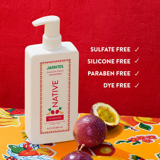 Native Jarritos - Passion Fruit Volumizing Shampoo with text reading "Sulfate free, silicone free, paraben free, dye free"